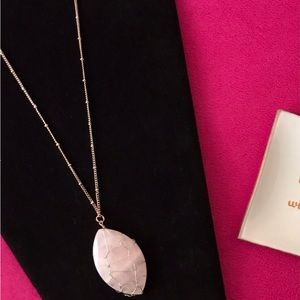 Long Gold-tone Necklace with Wire-wrapped Stone